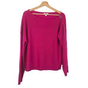 Bar III Fuschia Asymmetric Pink Ribbed Knit Zipper Sleeve Sweater XL